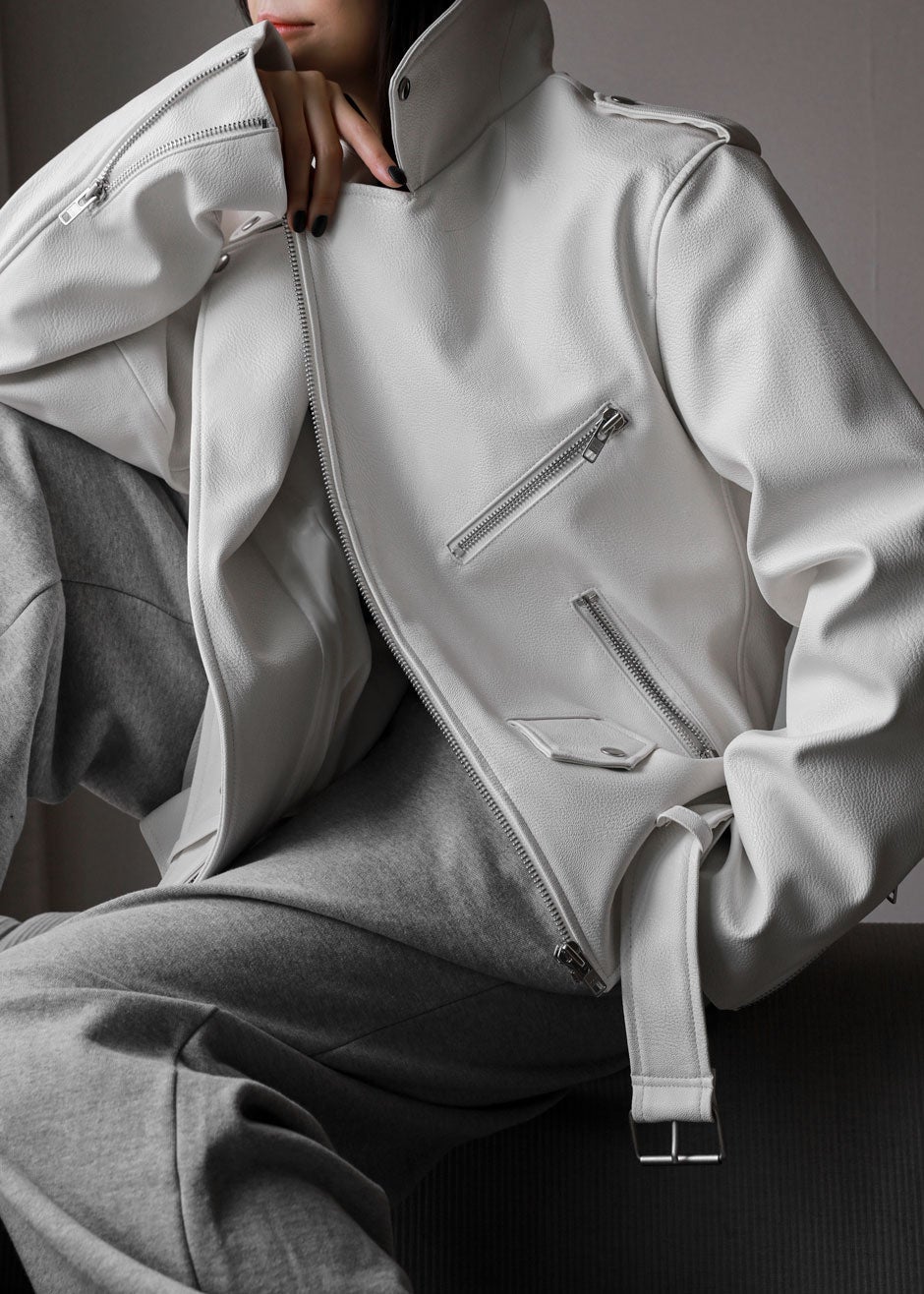 Aria Faux Leather Jacket - White - 1