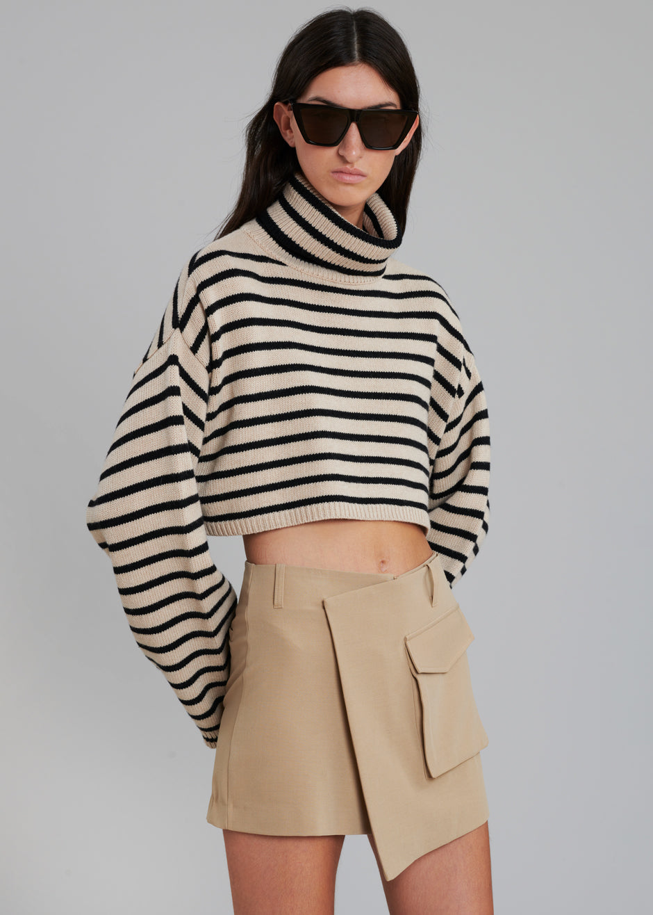 Athina Cropped Turtleneck Sweater - Beige Stripe – Frankie Shop Europe