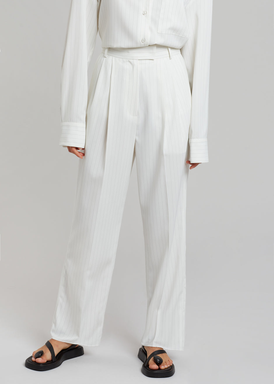 Bea Fluid Pinstripe Suit Pants - Off White - 2