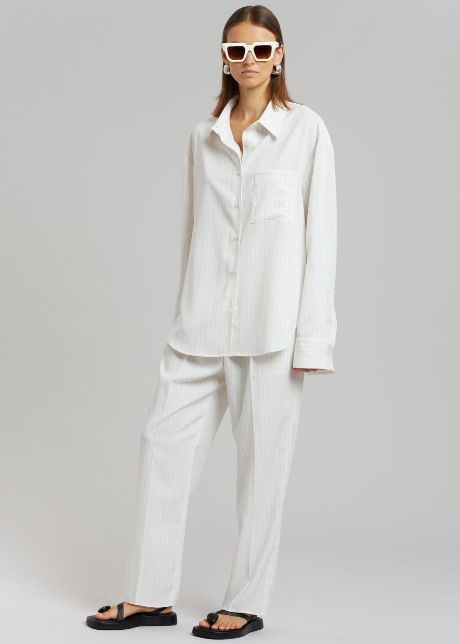 Bea Fluid Pinstripe Suit Pants - Off White - 5