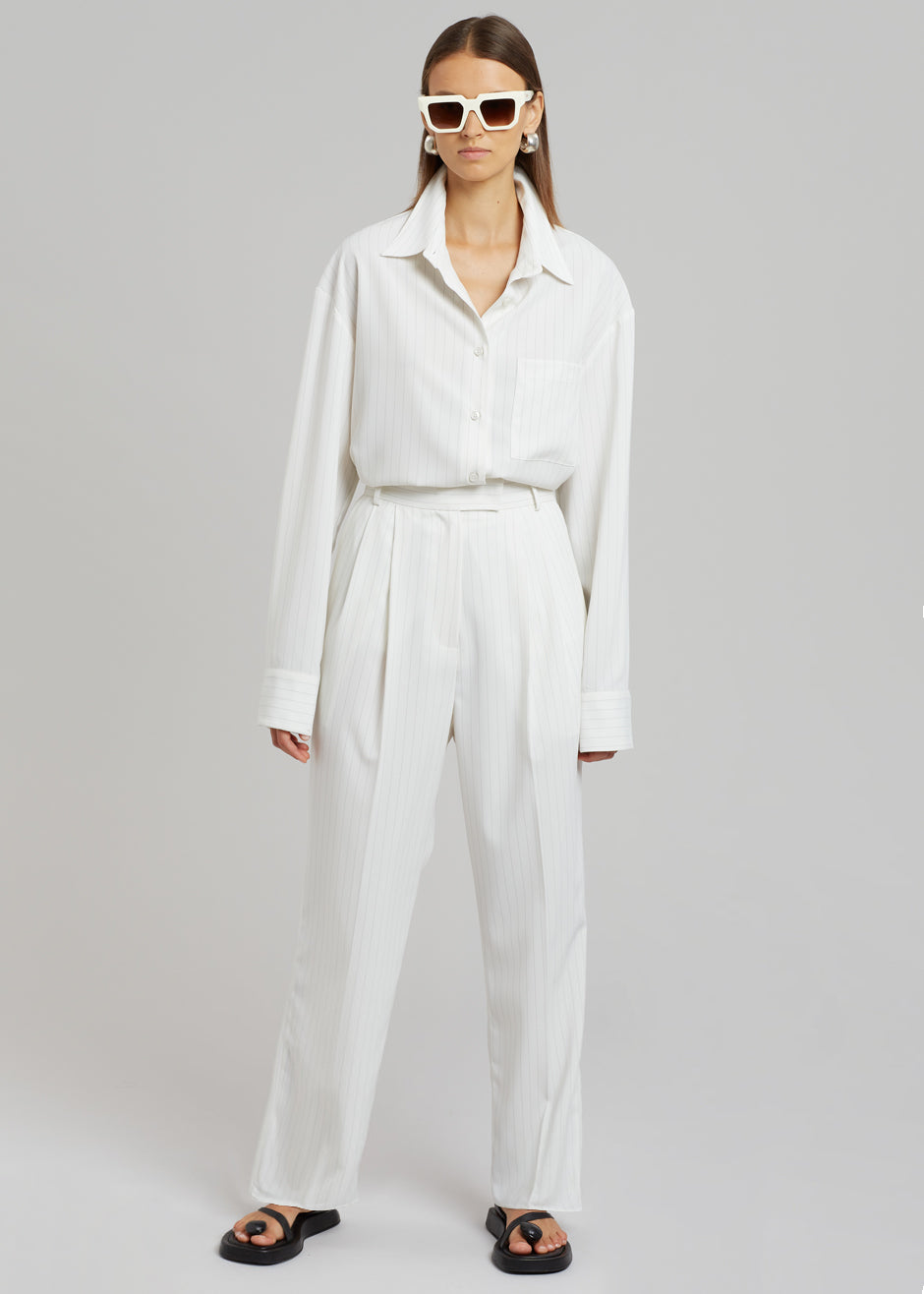 Bea Fluid Pinstripe Suit Pants - Off White - 1
