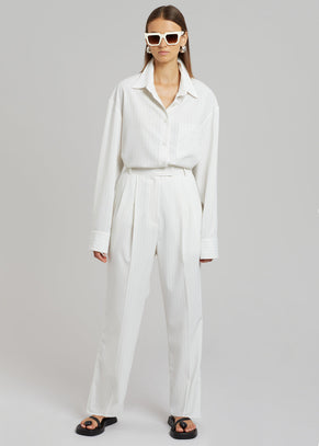 Bea Fluid Pinstripe Suit Pants - Off White