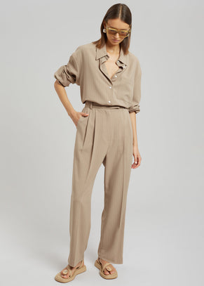 Bea Fluid Pinstripe Suit Pants - Camel