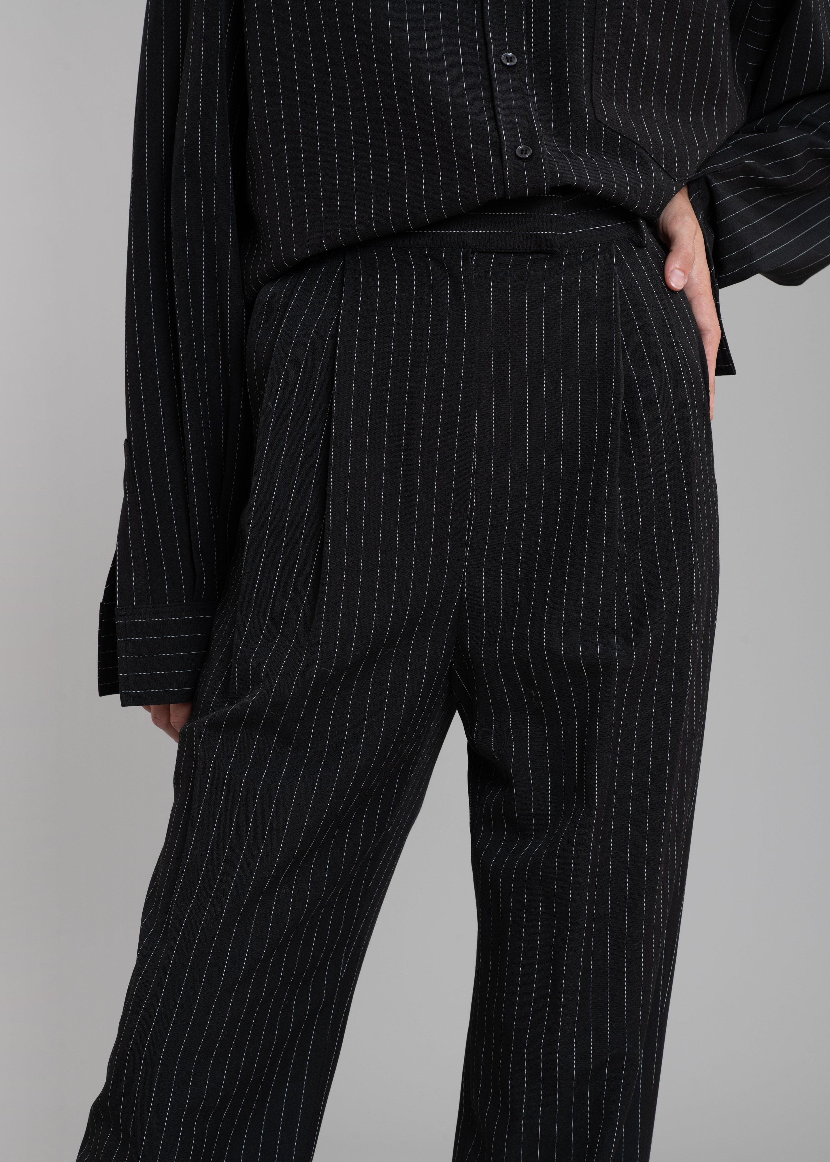 Bea Fluid Pinstripe Suit Pants - Black/White - 5