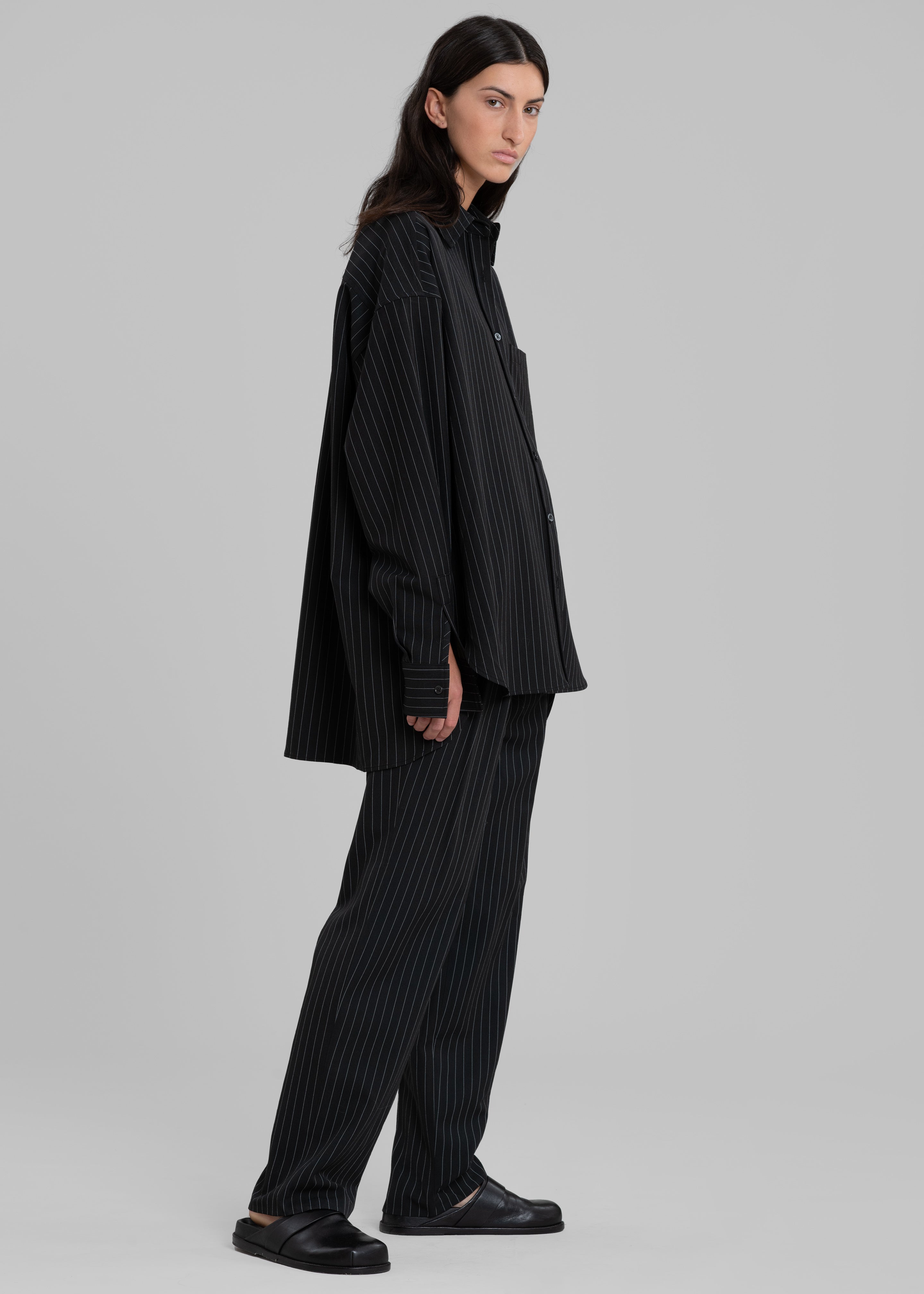 Bea Fluid Pinstripe Suit Pants - Black/White - 6