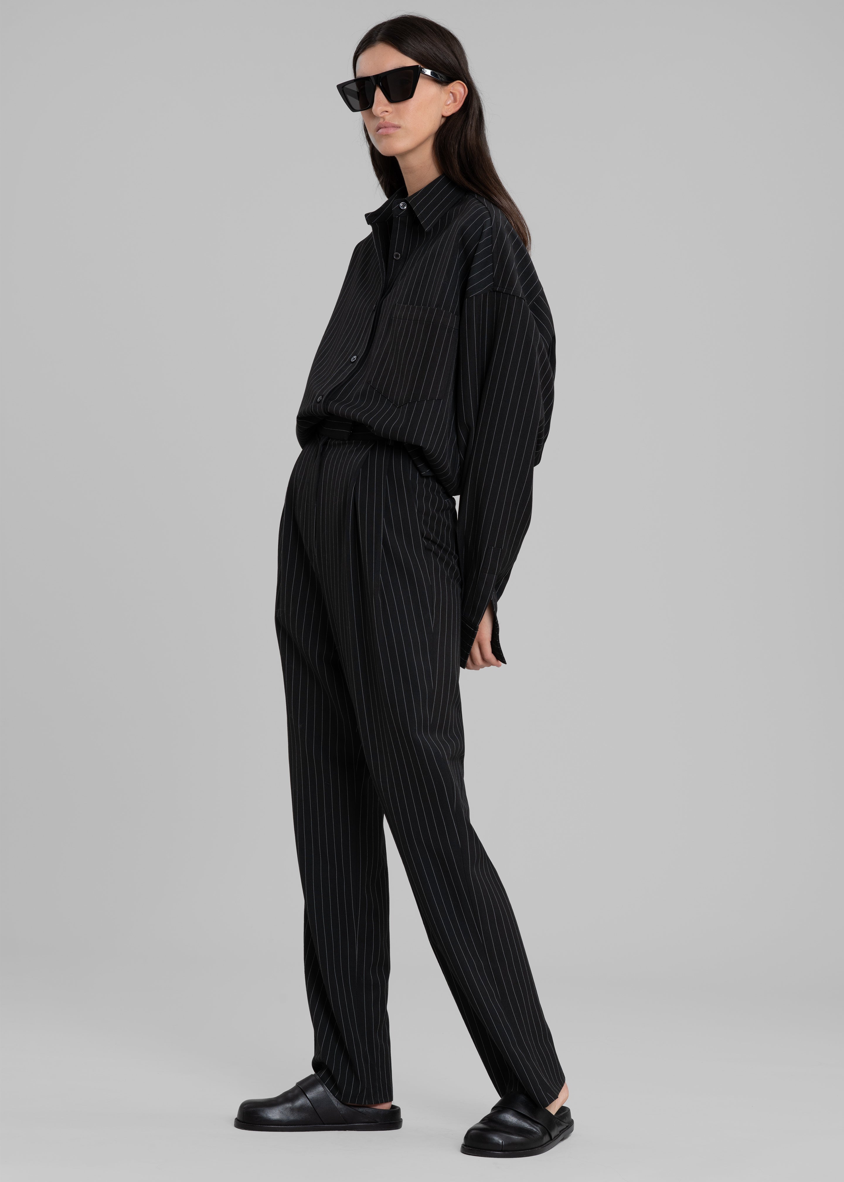 Bea Fluid Pinstripe Suit Pants - Black/White - 1