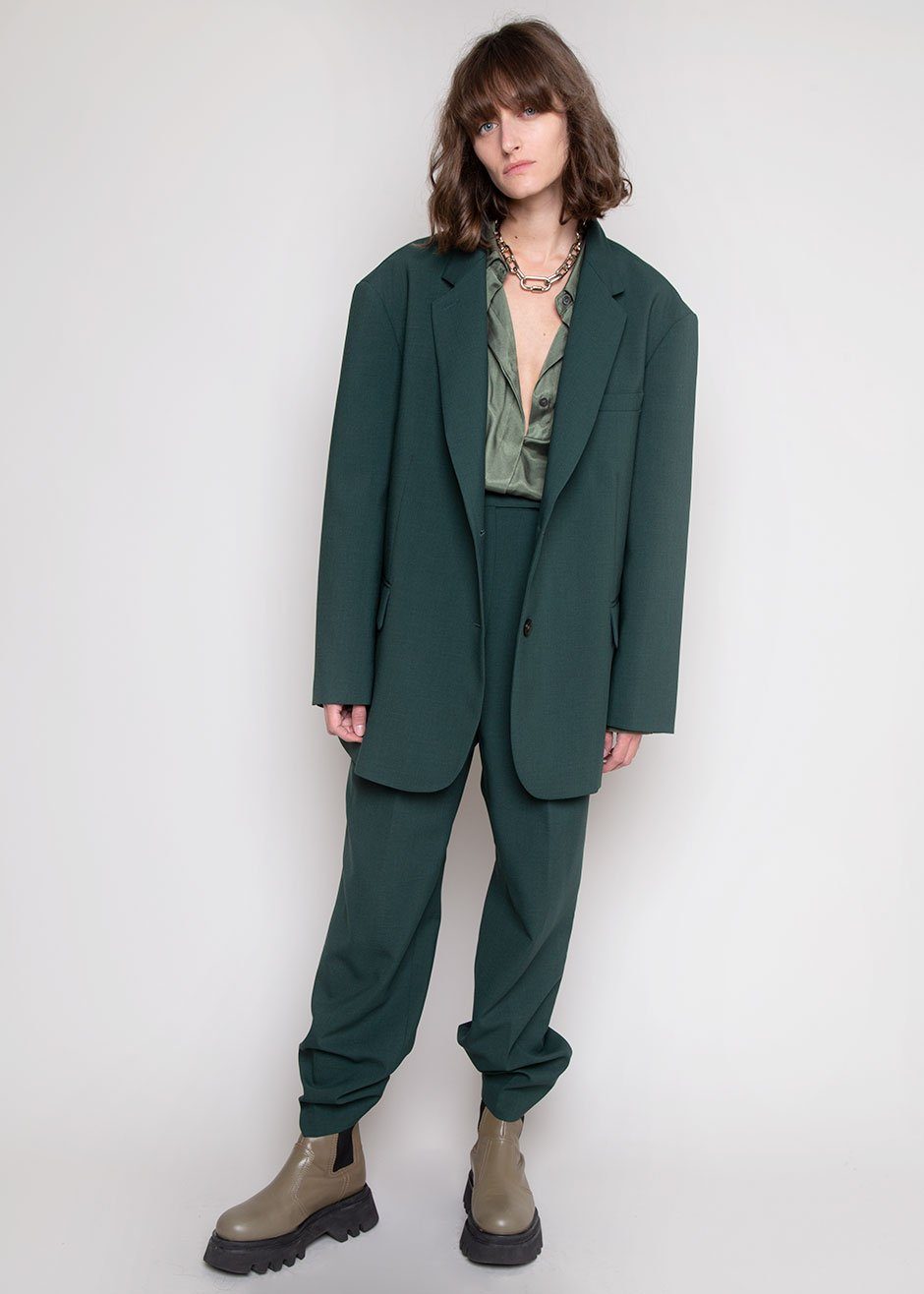 Bea Pleated Suit Pants - Forest Green - 3