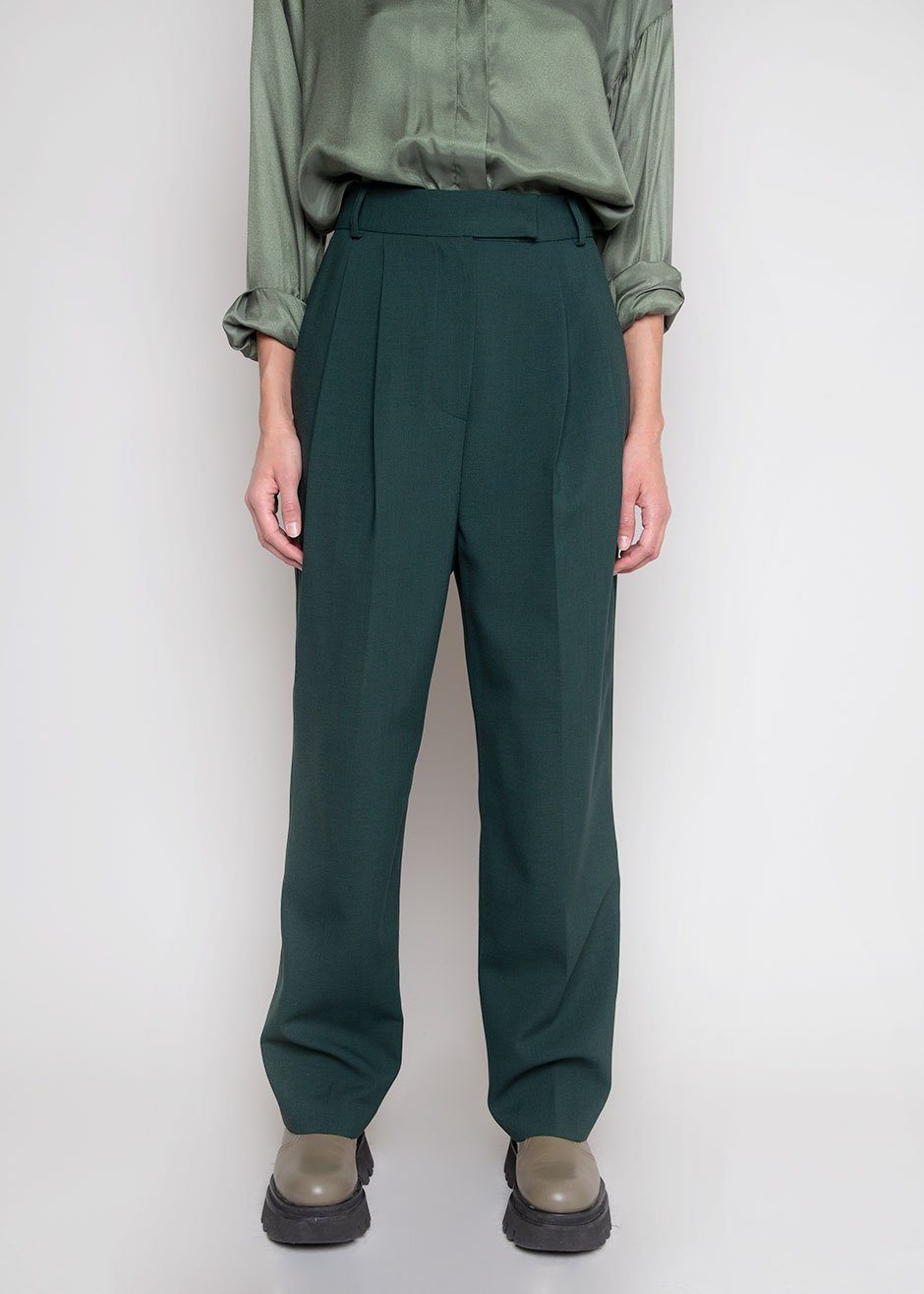 Bea Pleated Suit Pants - Forest Green - 2