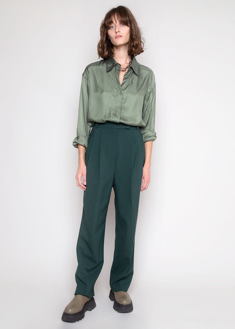 Bea Pleated Suit Pants - Forest Green