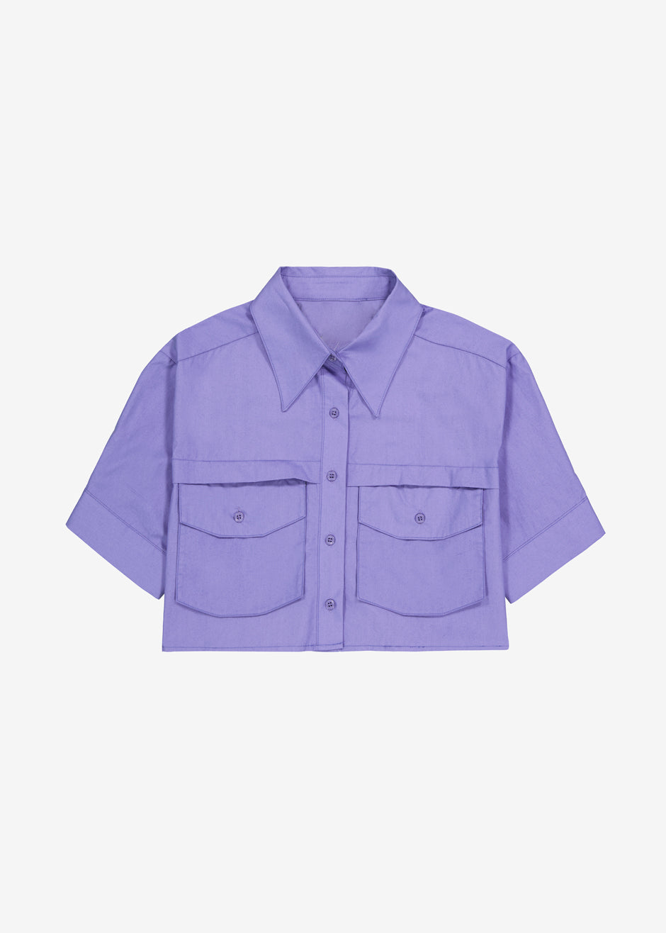 Ada Cropped Pocket Shirt - Purple - 8