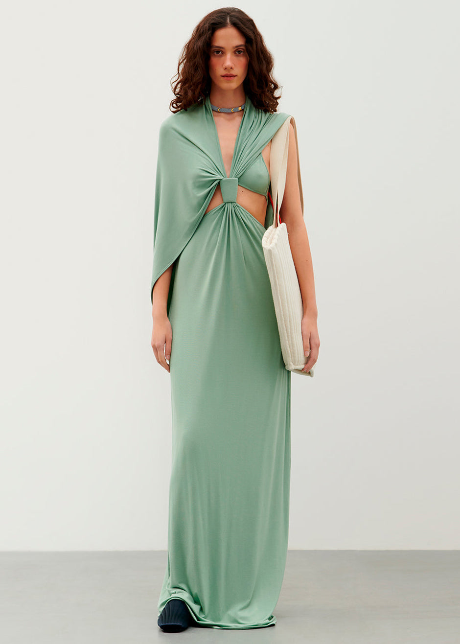 Bevza Cape and Sail Collar Dress - Mint Green - 1