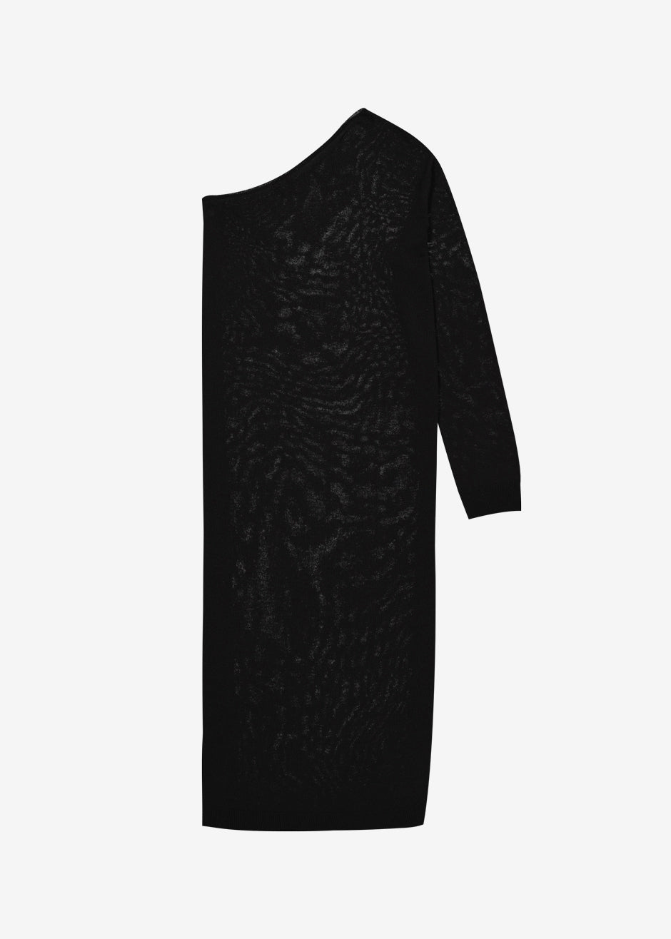 Lina One Shoulder Loose Knit Dress - Black - 10