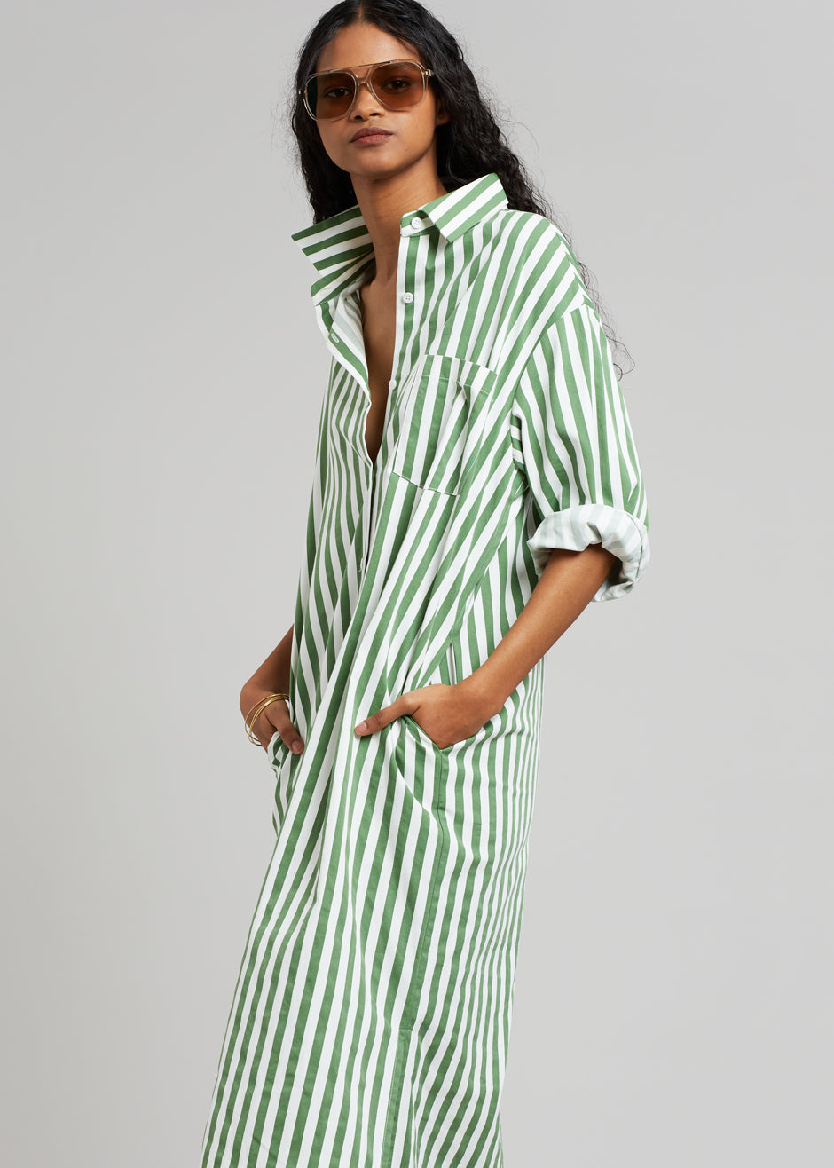 Cala Shirt Dress - Green Stripe - 3