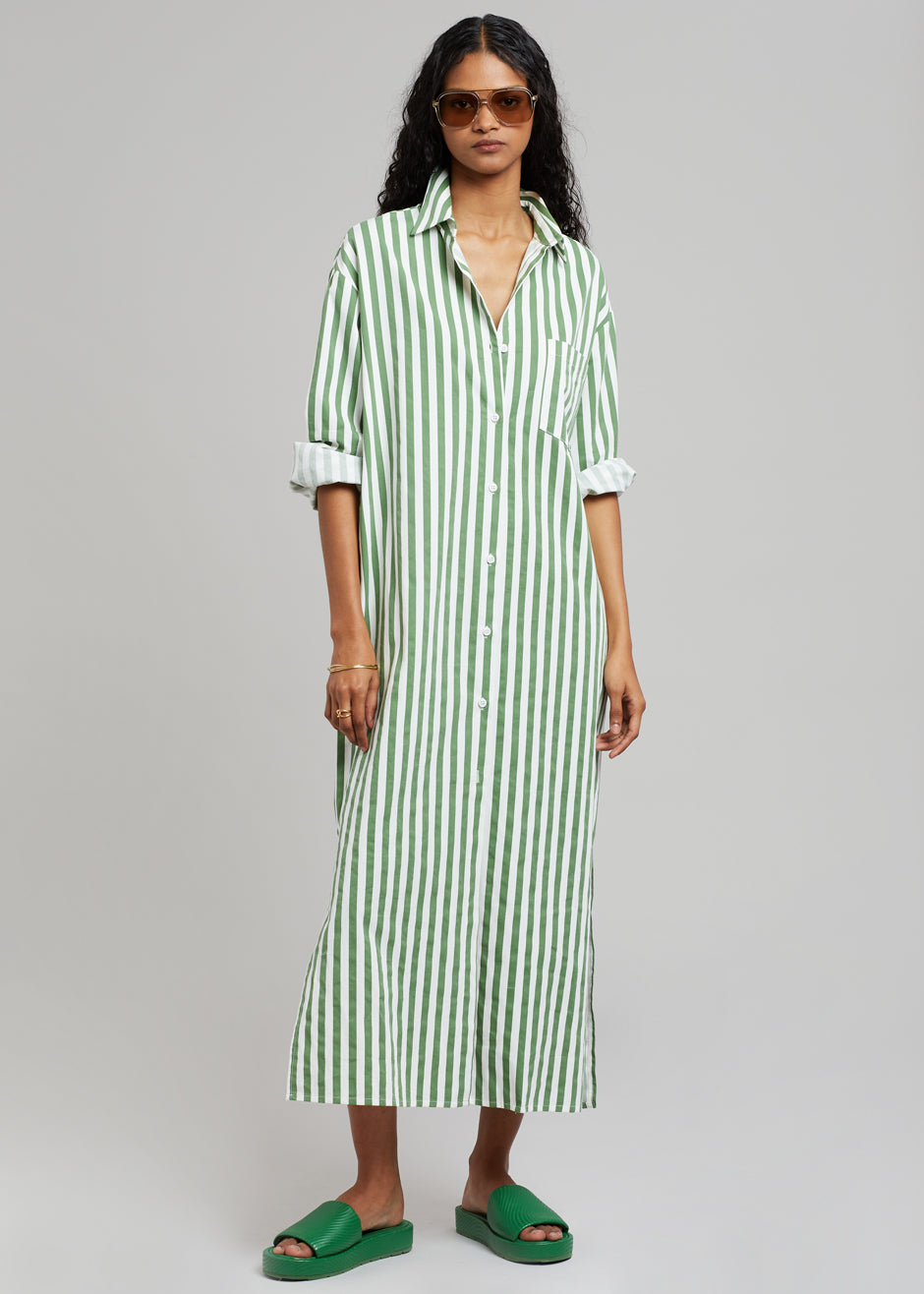 Cala Shirt Dress - Green Stripe - 7