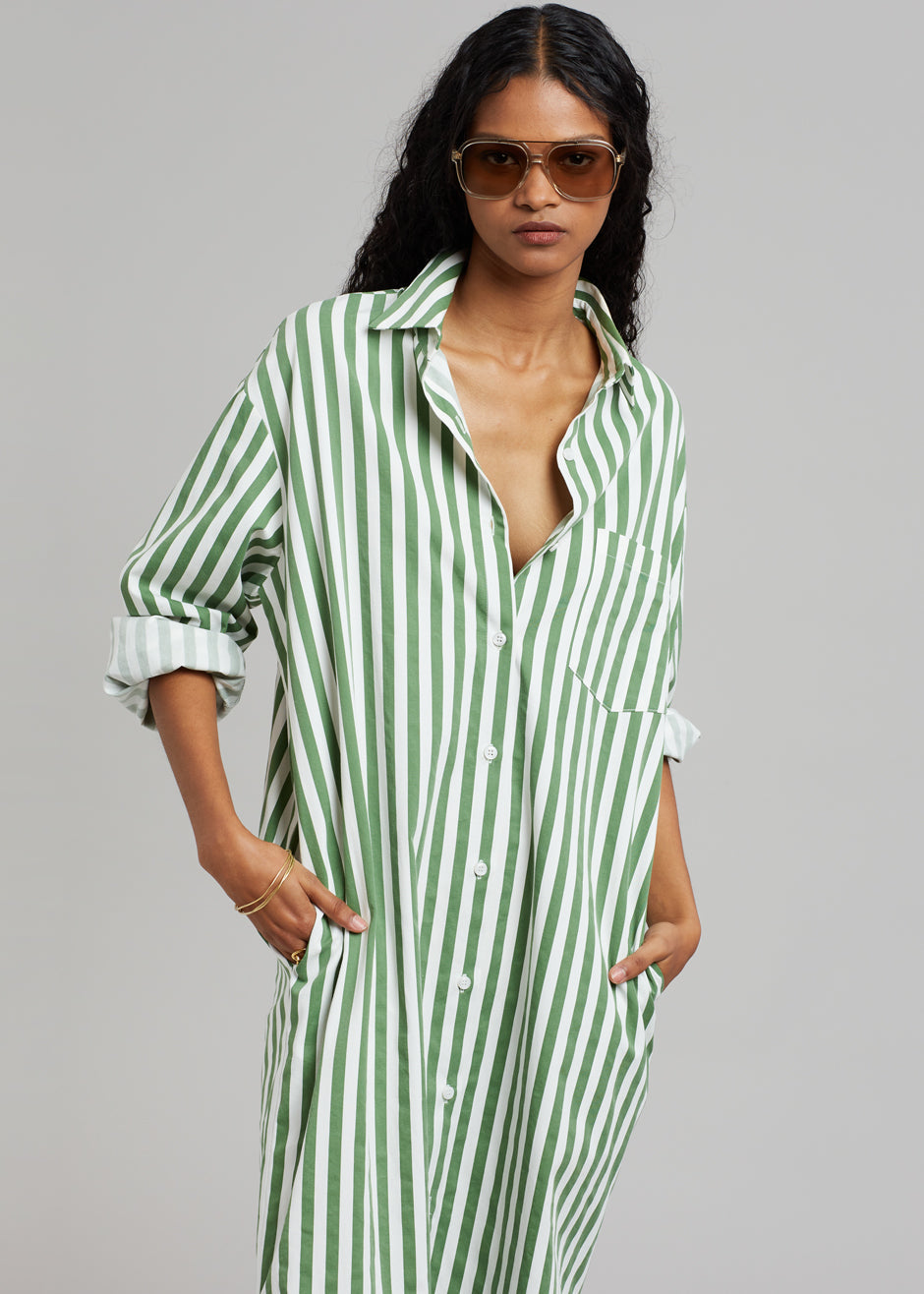 Cala Shirt Dress - Green Stripe - 4