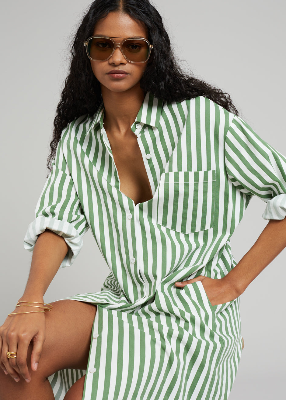 Cala Shirt Dress - Green Stripe