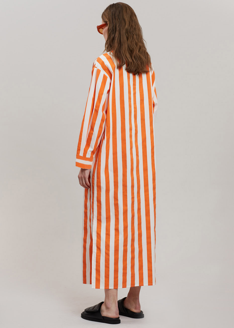 Orange striped 2024 shirt dress