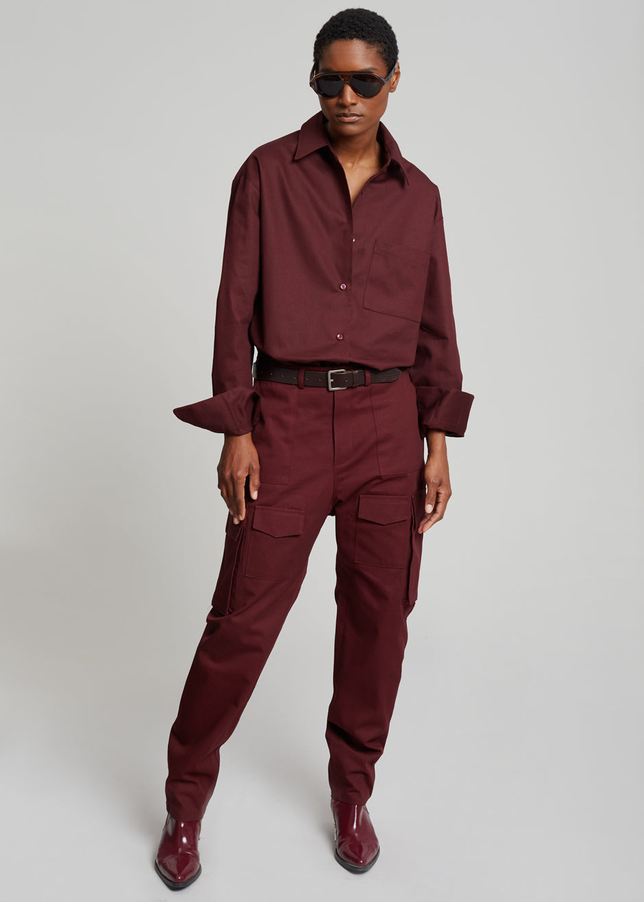 Carrie Twill Cargo Pants - Burgundy - 1