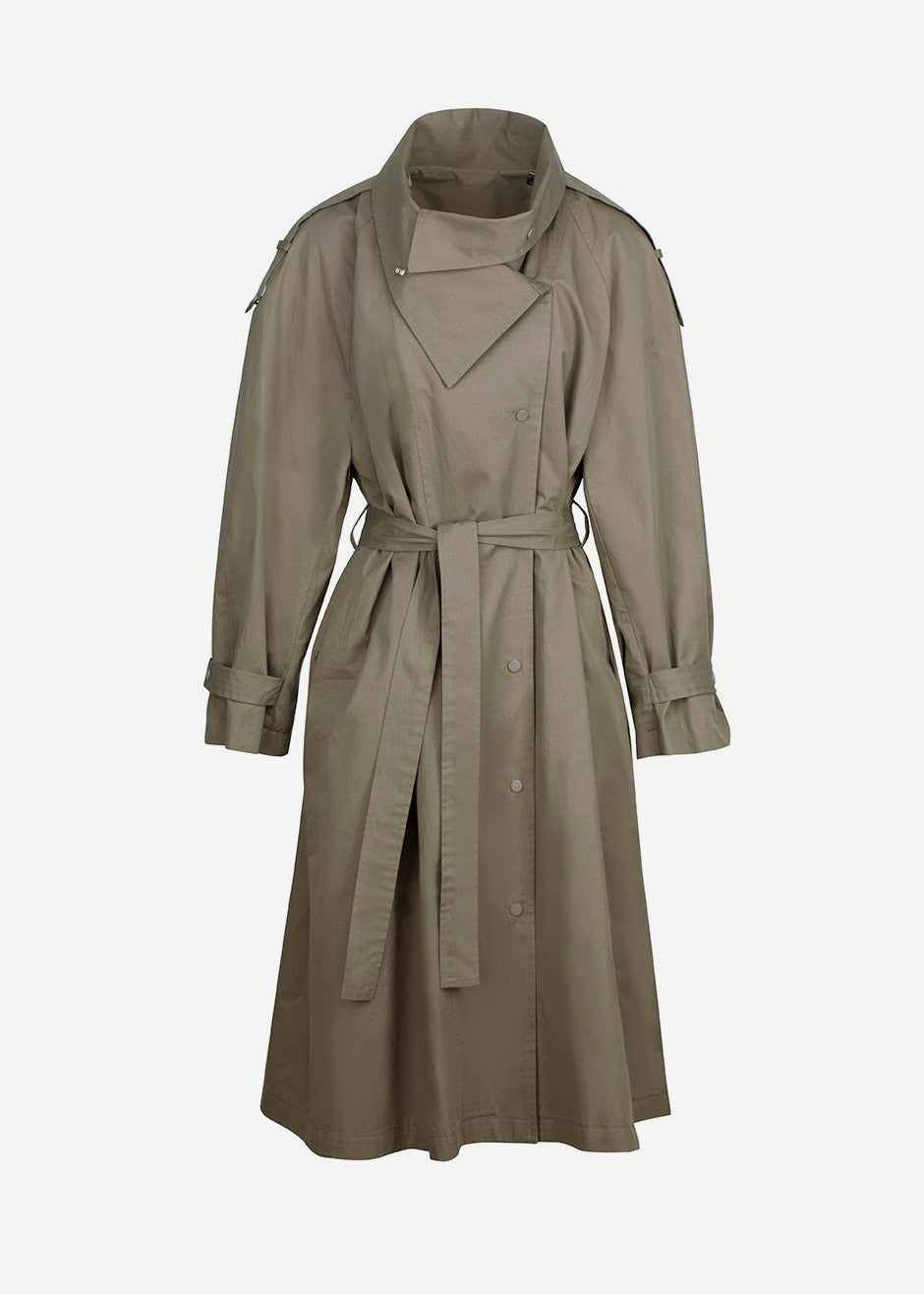 Lottie Wing Collar Trench Coat - Olive - 8