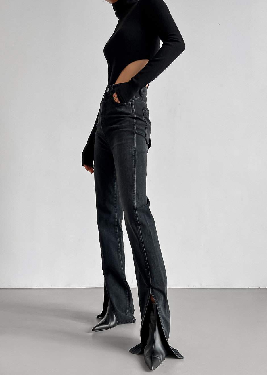 Destry Front Slit Jeans - Black - 5