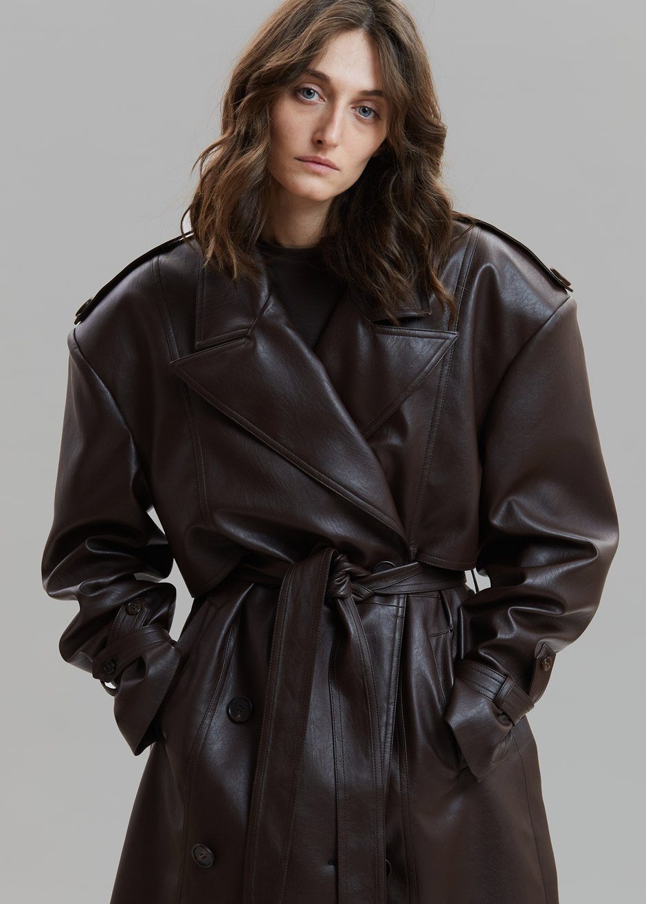 Diana Faux Leather Trench Coat - Java - 1