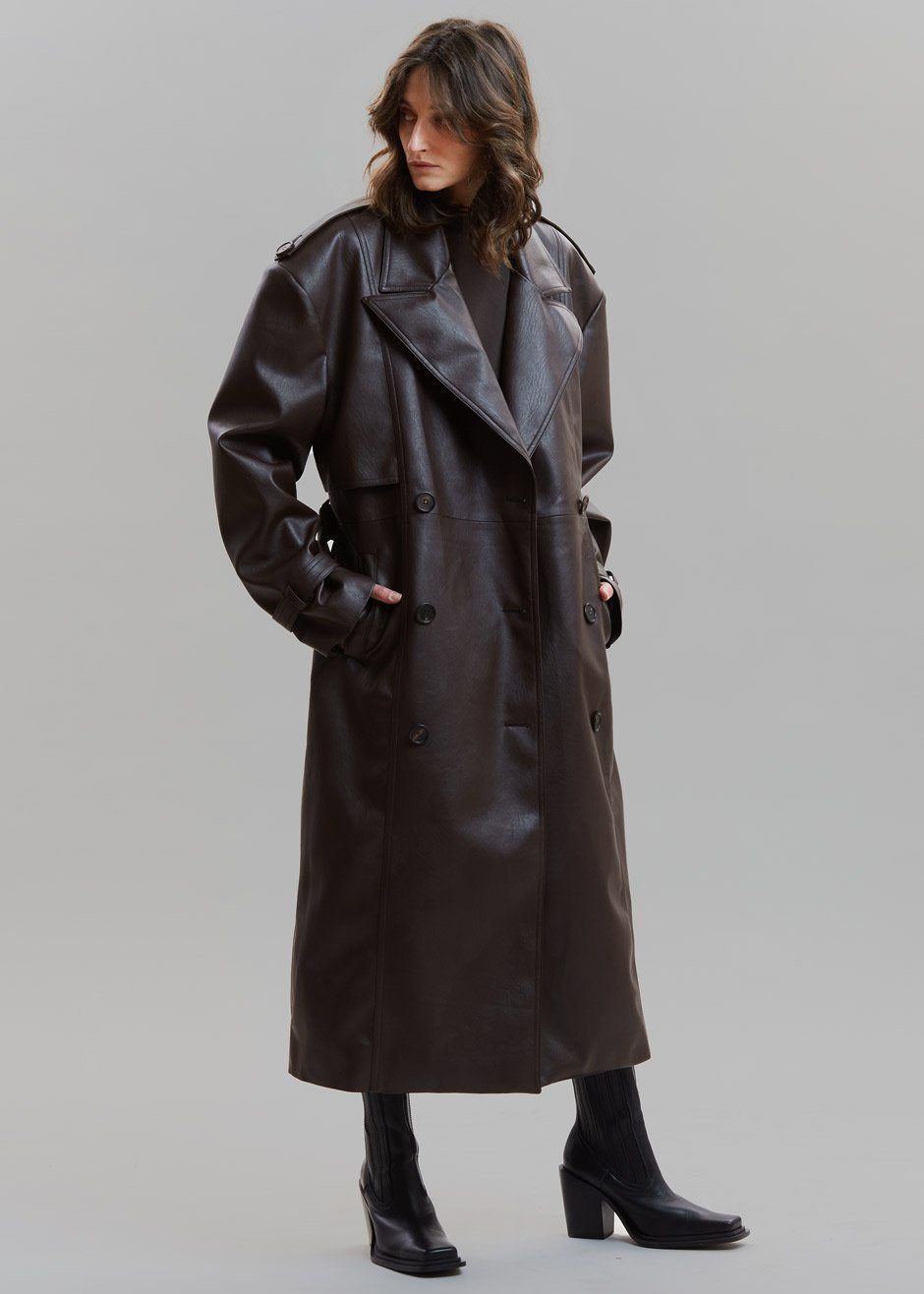 Diana Faux Leather Trench Coat - Java - 1