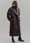 Double Breasted Faux Leather Trench Coat in Java Coat Paper Moon