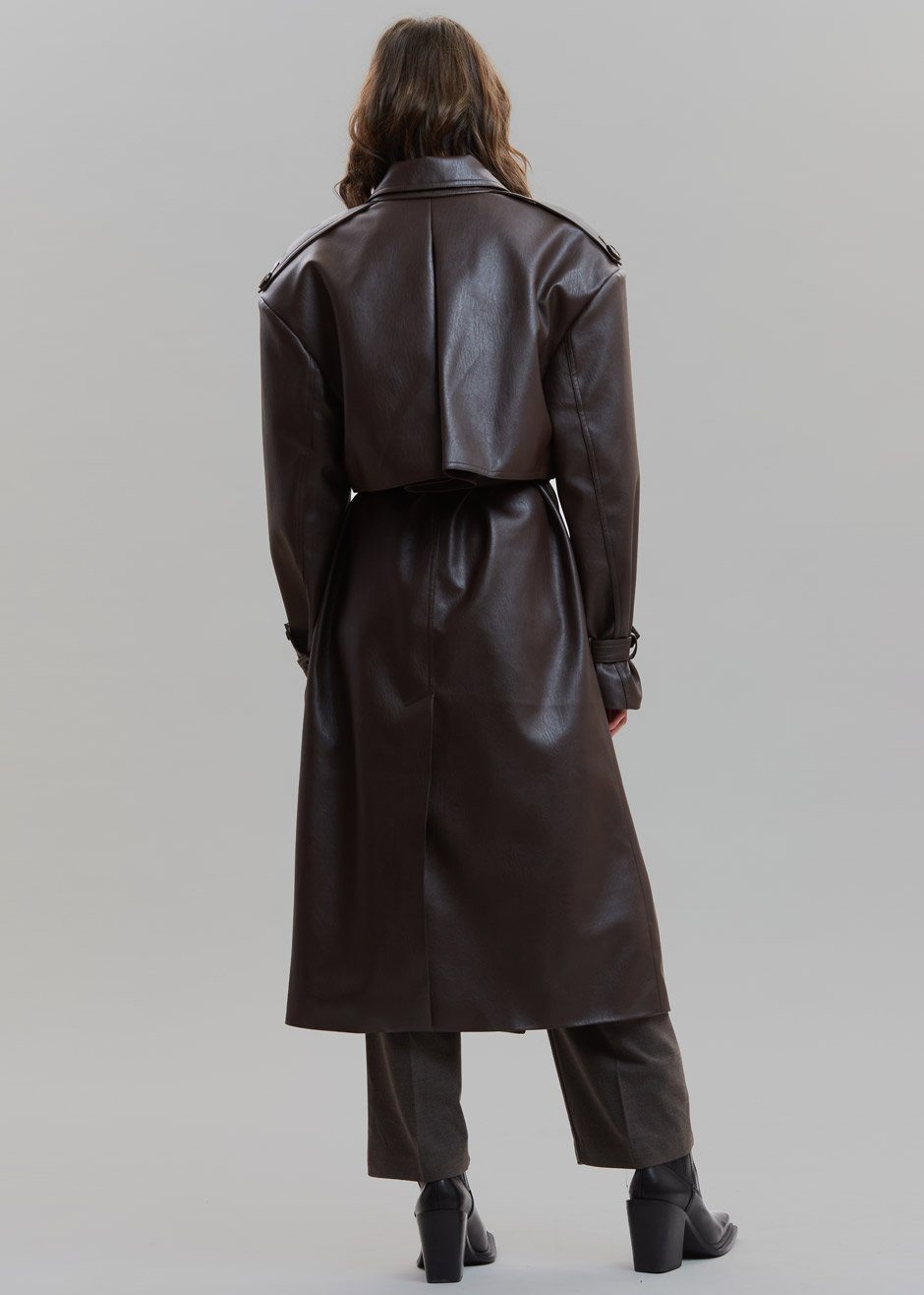 Diana Faux Leather Trench Coat - Java