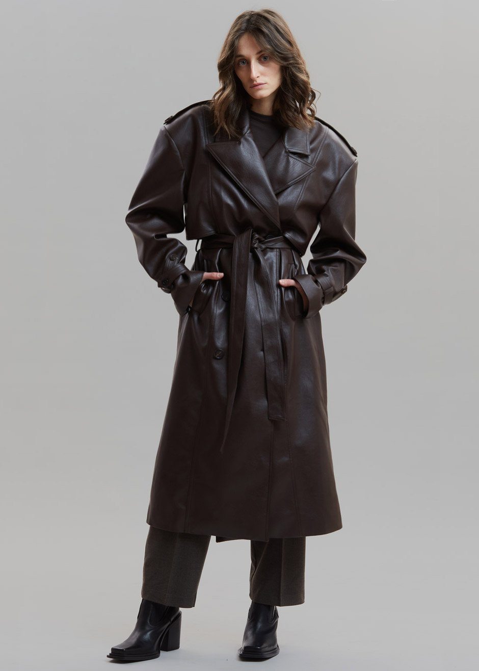 Diana Faux Leather Trench Coat - Java - 5