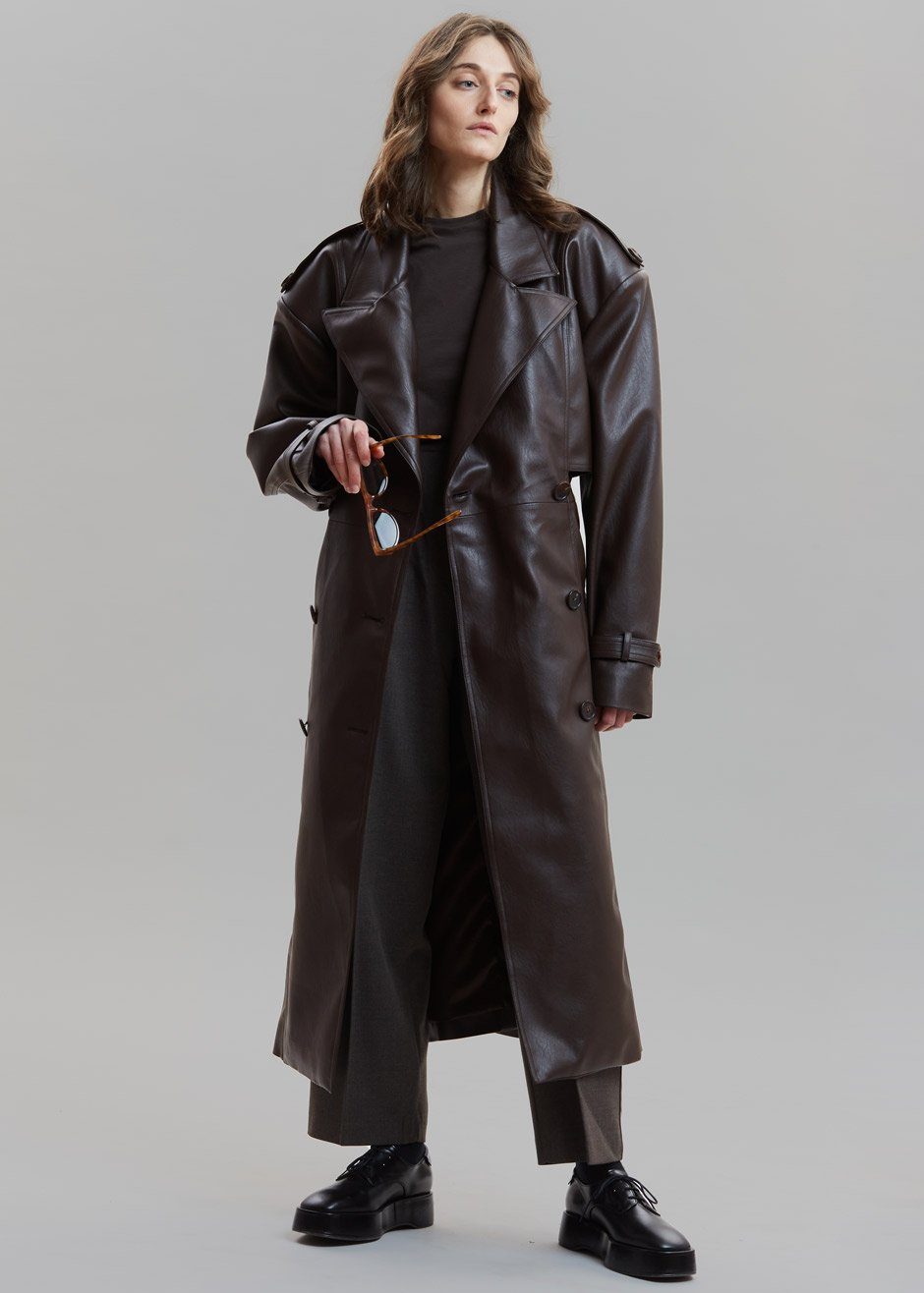 Diana Faux Leather Trench Coat - Java - 3