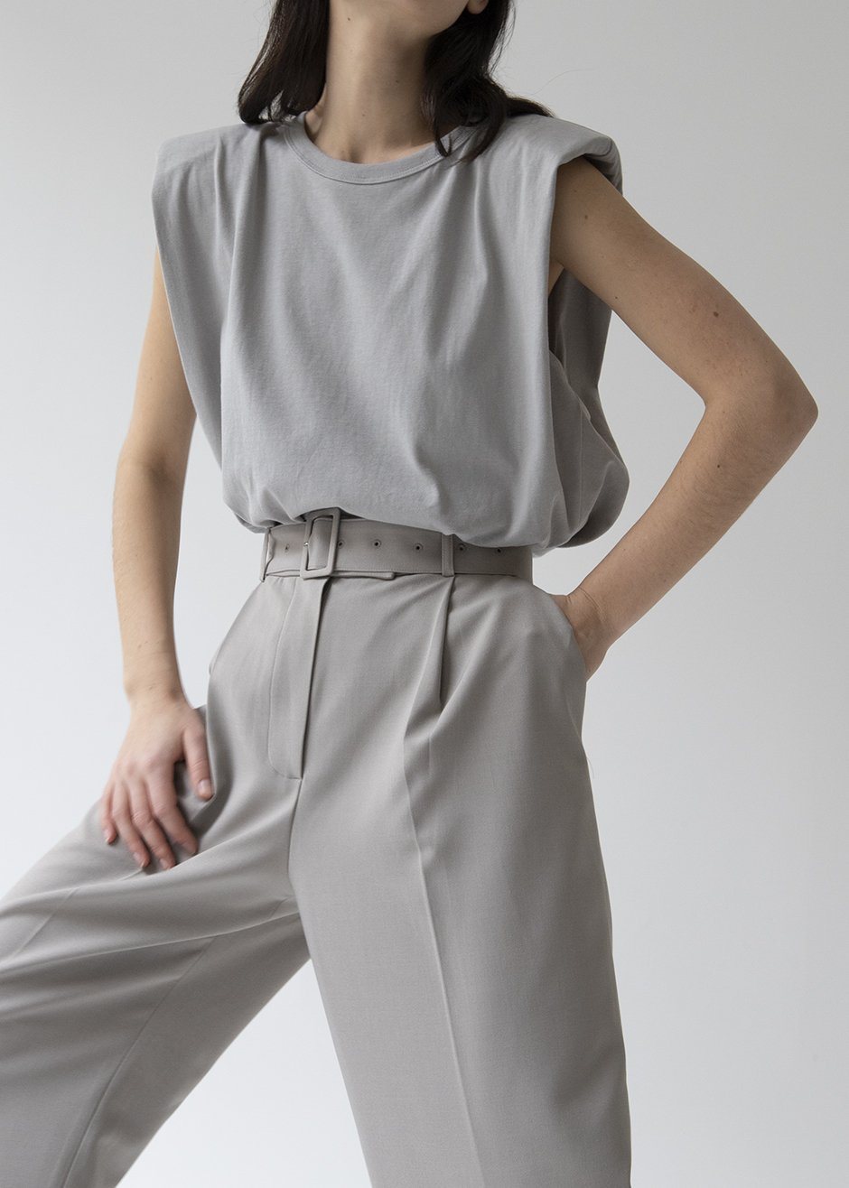 Eva Padded Shoulder Muscle T-Shirt in Grey - 2