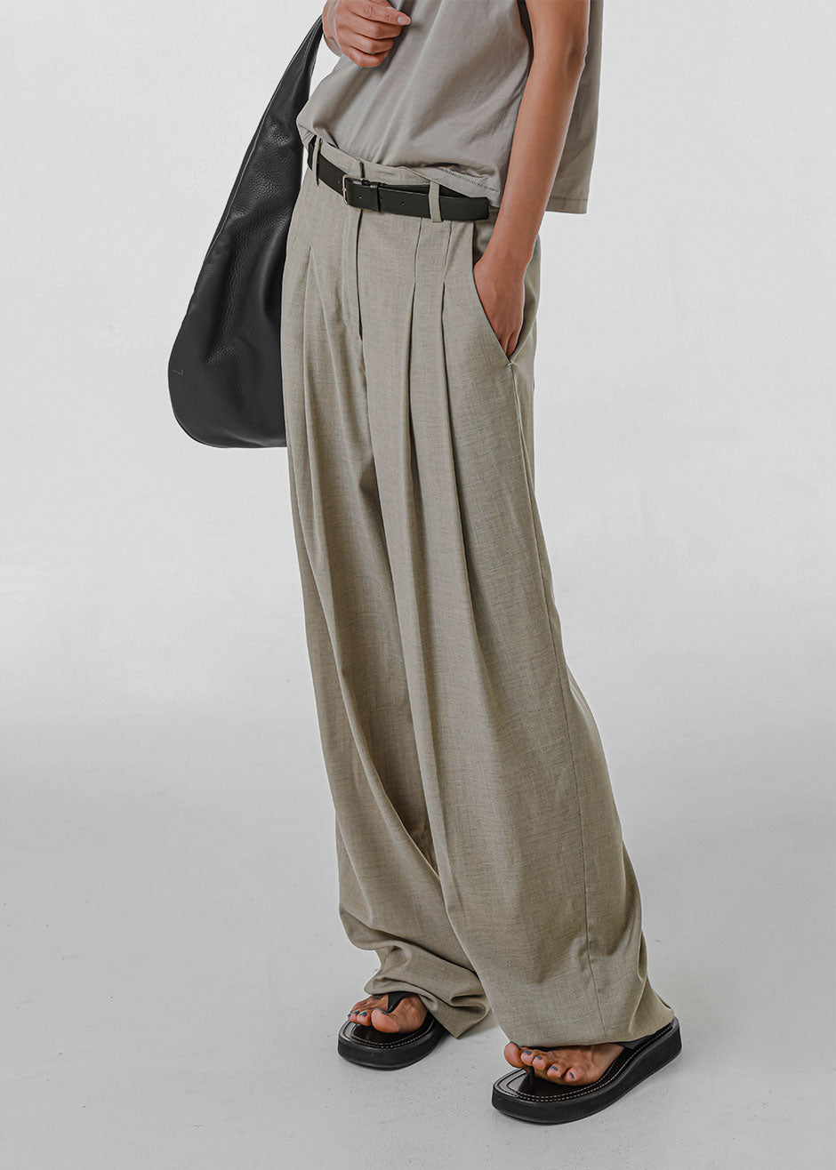 Gelso Pleated Trousers - Light Taupe Melange