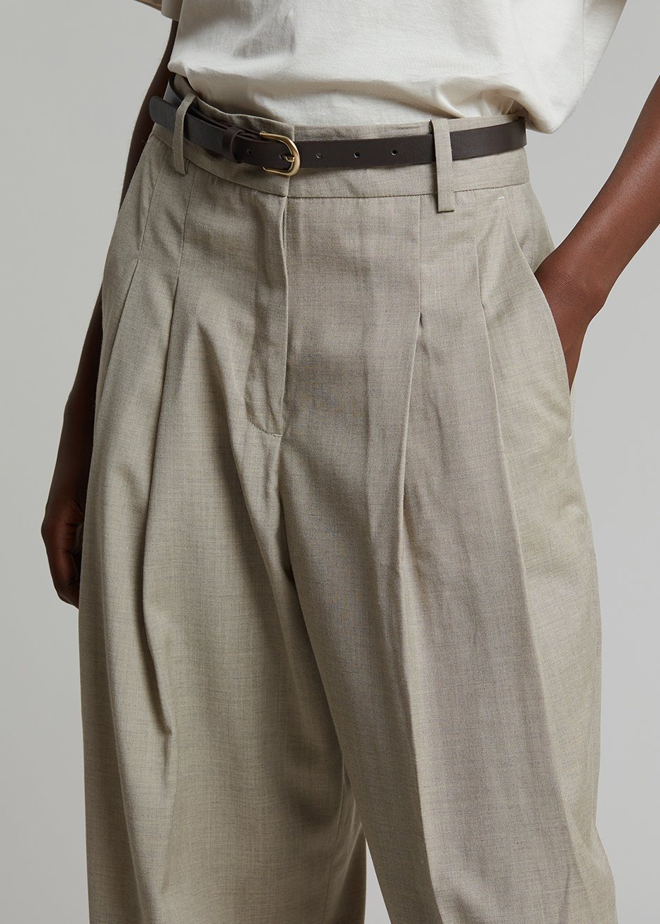 Gelso Pleated Trousers - Light Taupe Melange - 4