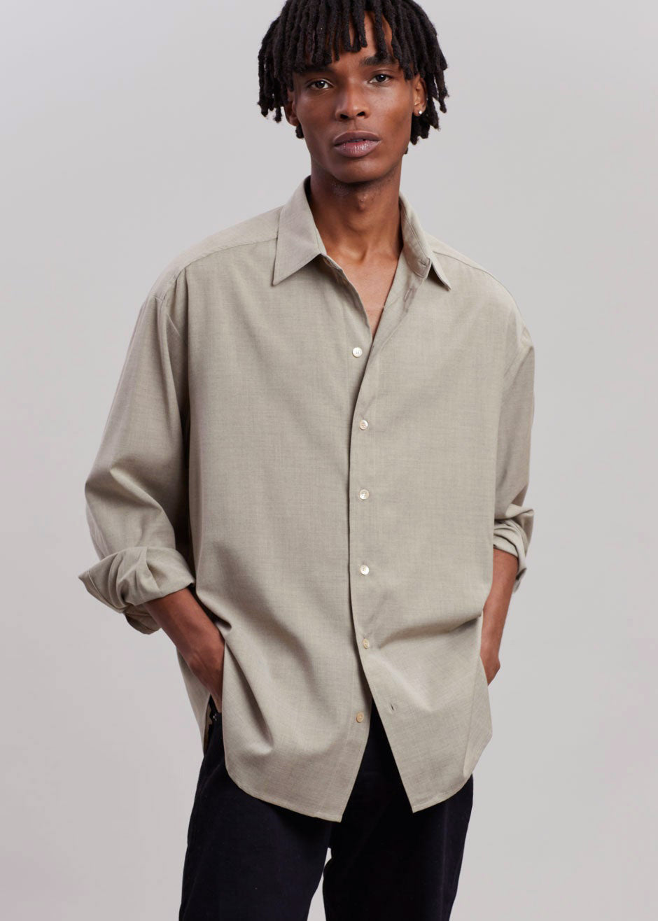 Gelso Shirt - Light Taupe Melange - 6 - Gelso Shirt - Taupe Melange Shirt The Frankie Shop  [gender-male]