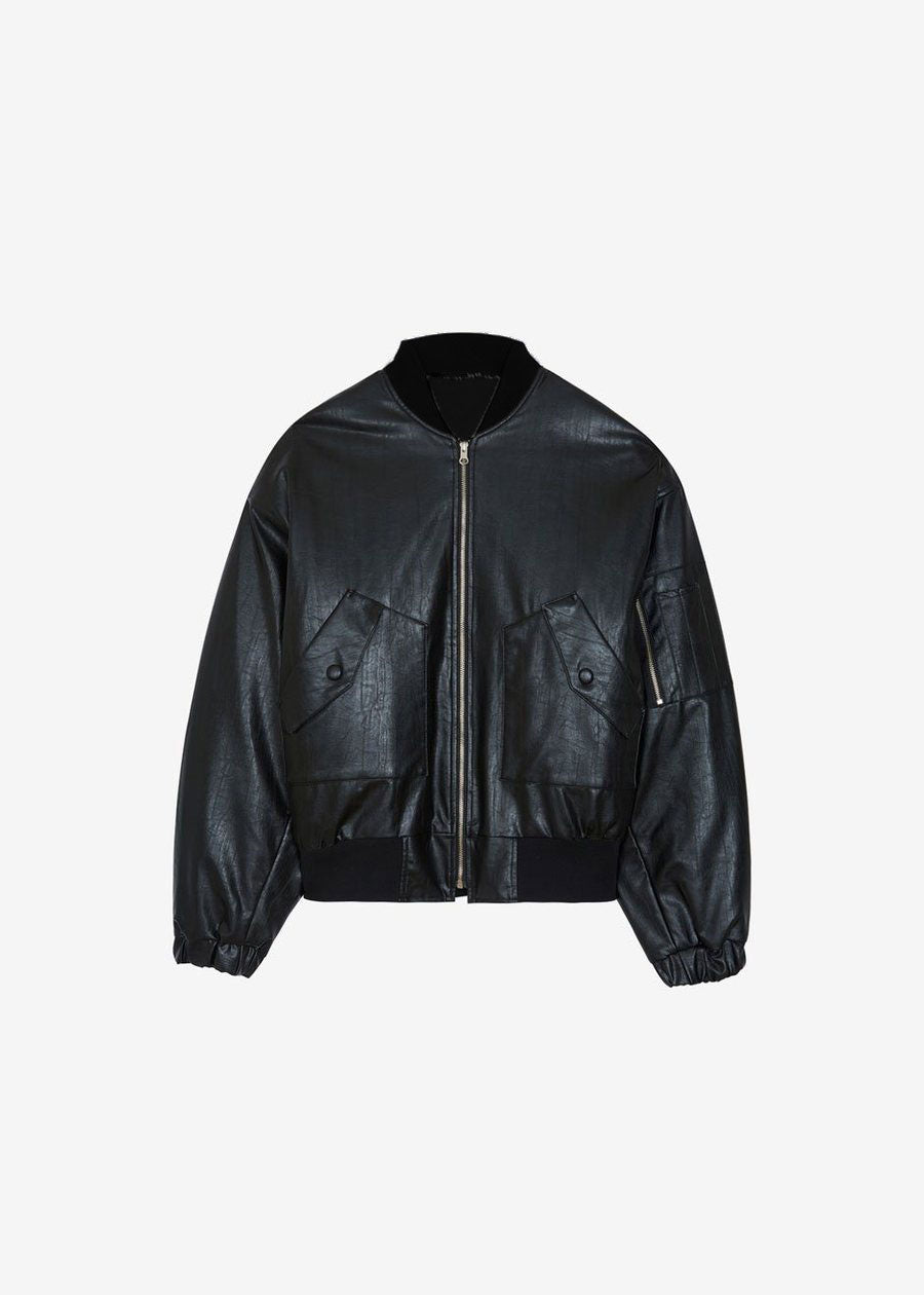 Hane Faux Leather Bomber - Black - 12