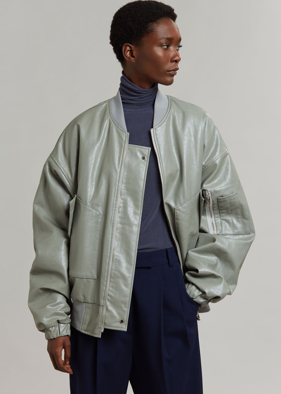 Hane Faux Leather Bomber - Eucalyptus