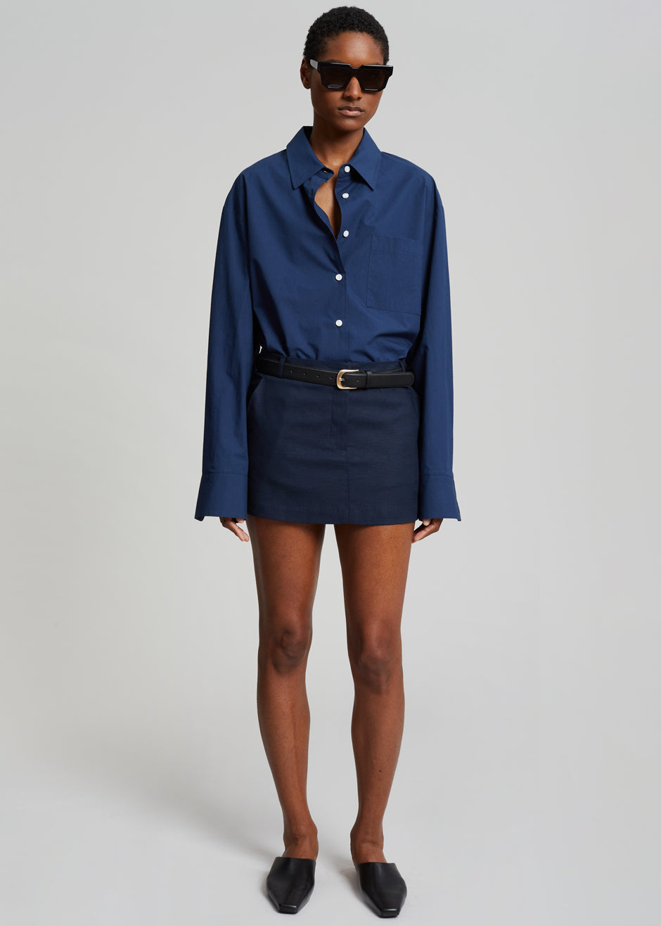 Button front skirt outlet navy blue