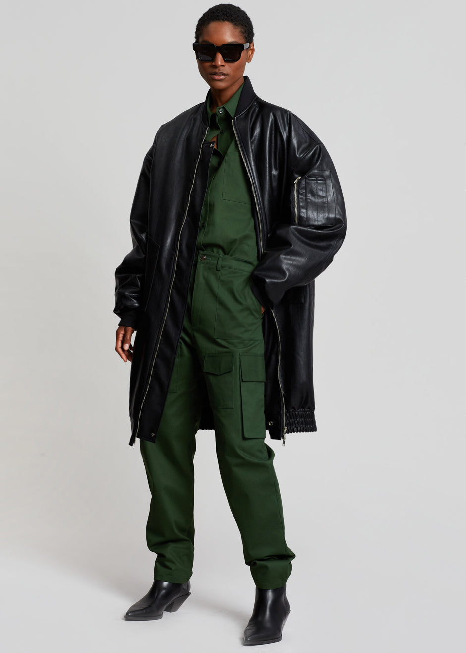 Jesse Long Faux Leather Bomber - Black - 5