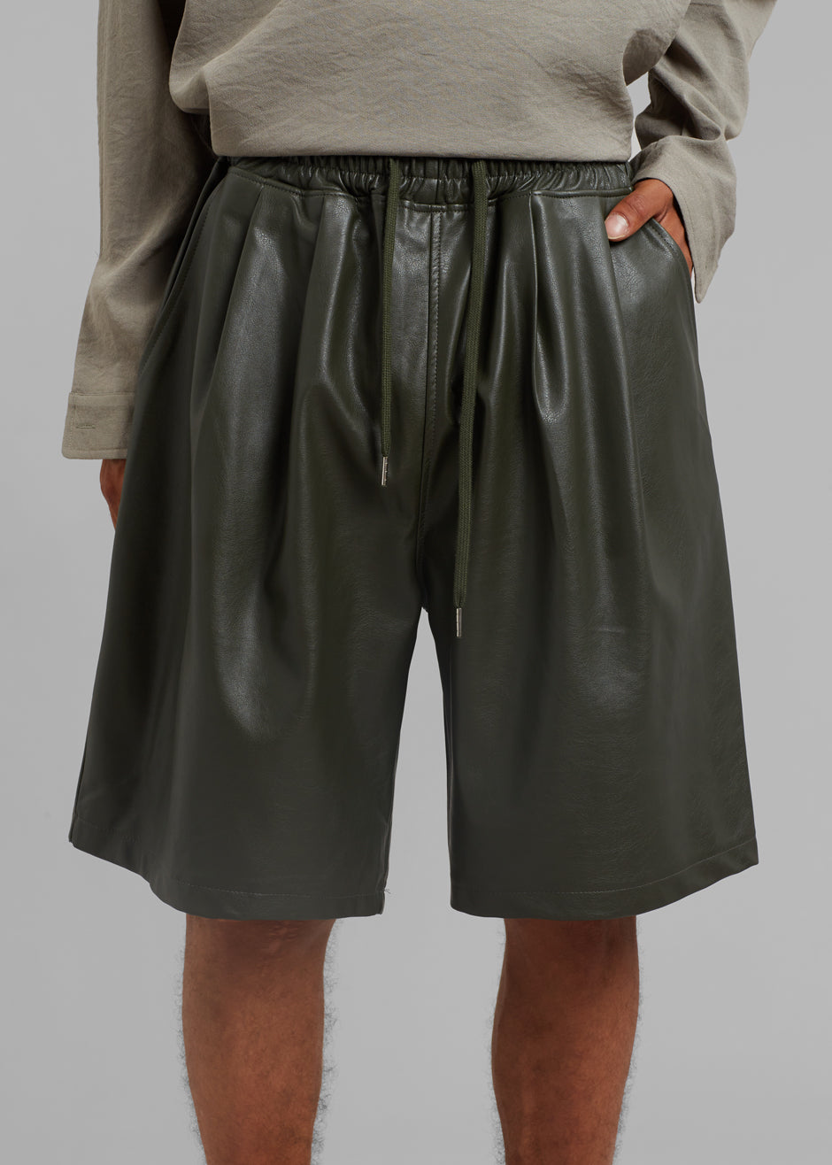 Jonas Faux Leather Shorts - Olive - 1