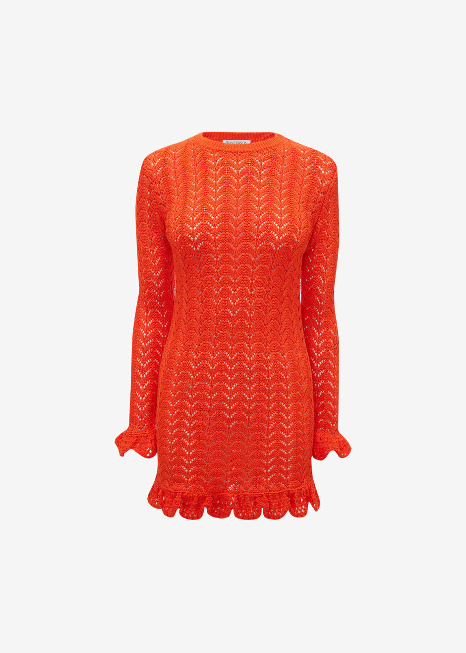 JW Anderson Frill Long Sleeve Crochet Dress - Orange - 8