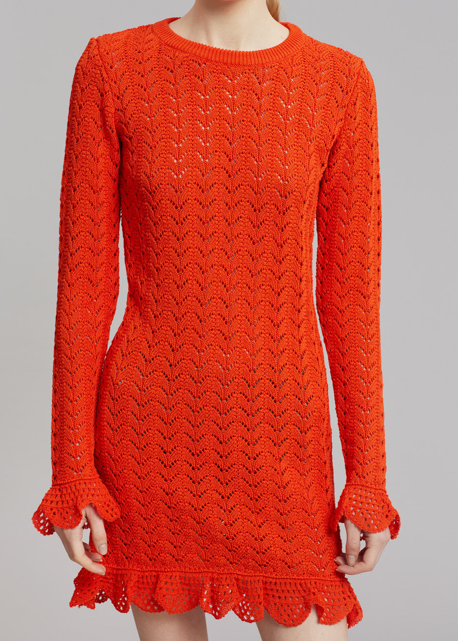 JW Anderson Frill Long Sleeve Crochet Dress - Orange - 3