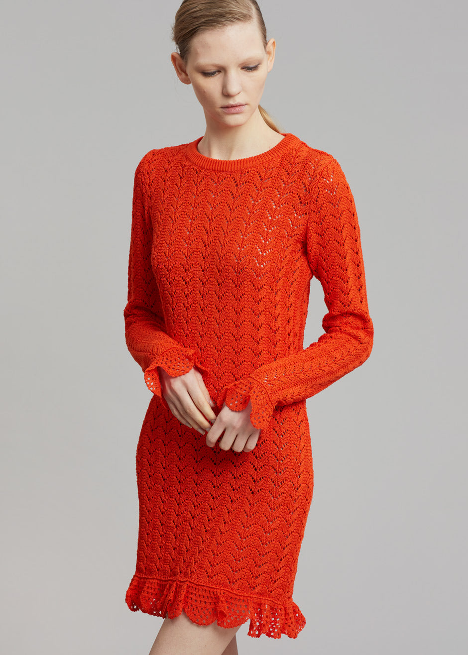 JW Anderson Frill Long Sleeve Crochet Dress - Orange - 5