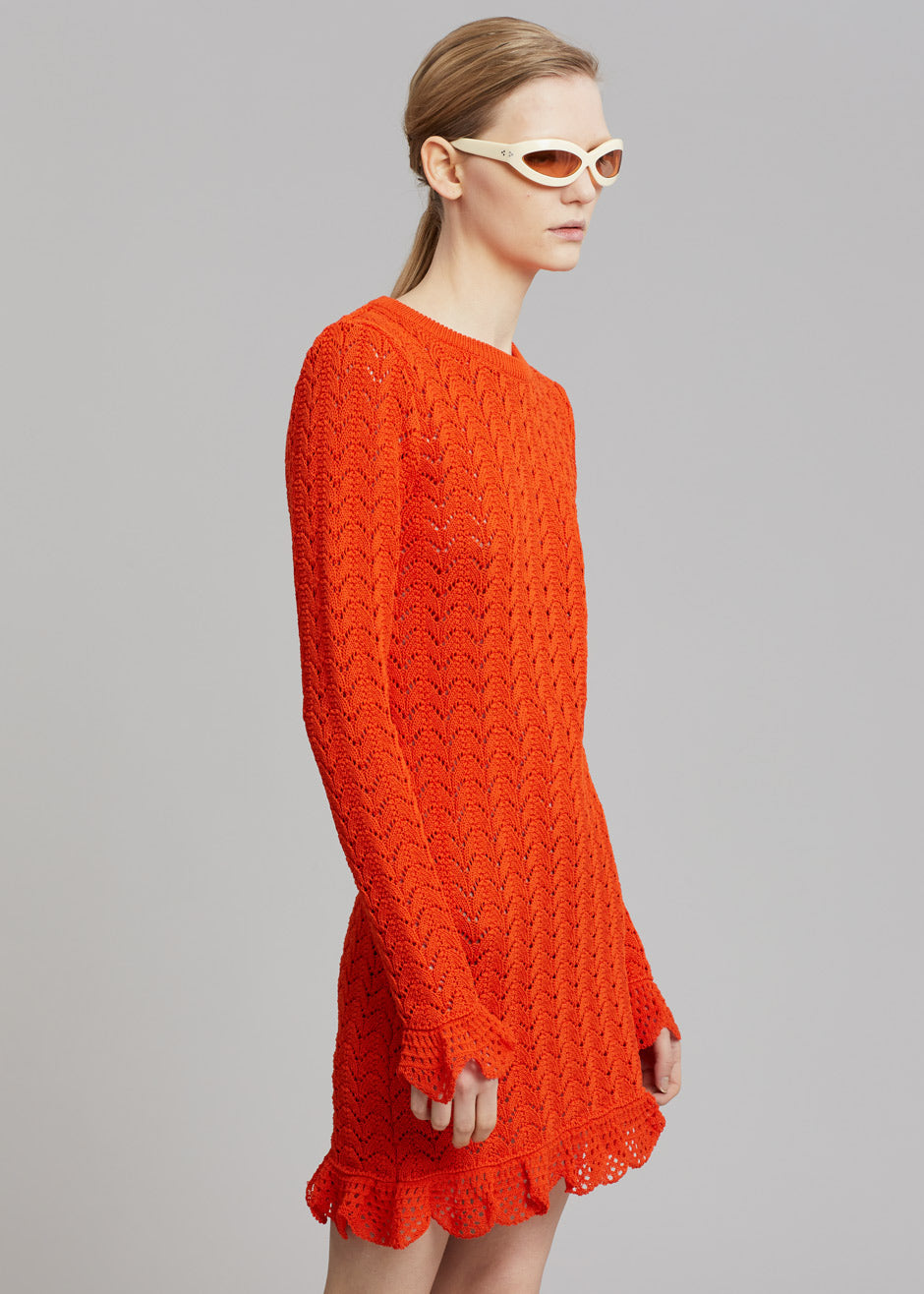 JW Anderson Frill Long Sleeve Crochet Dress - Orange