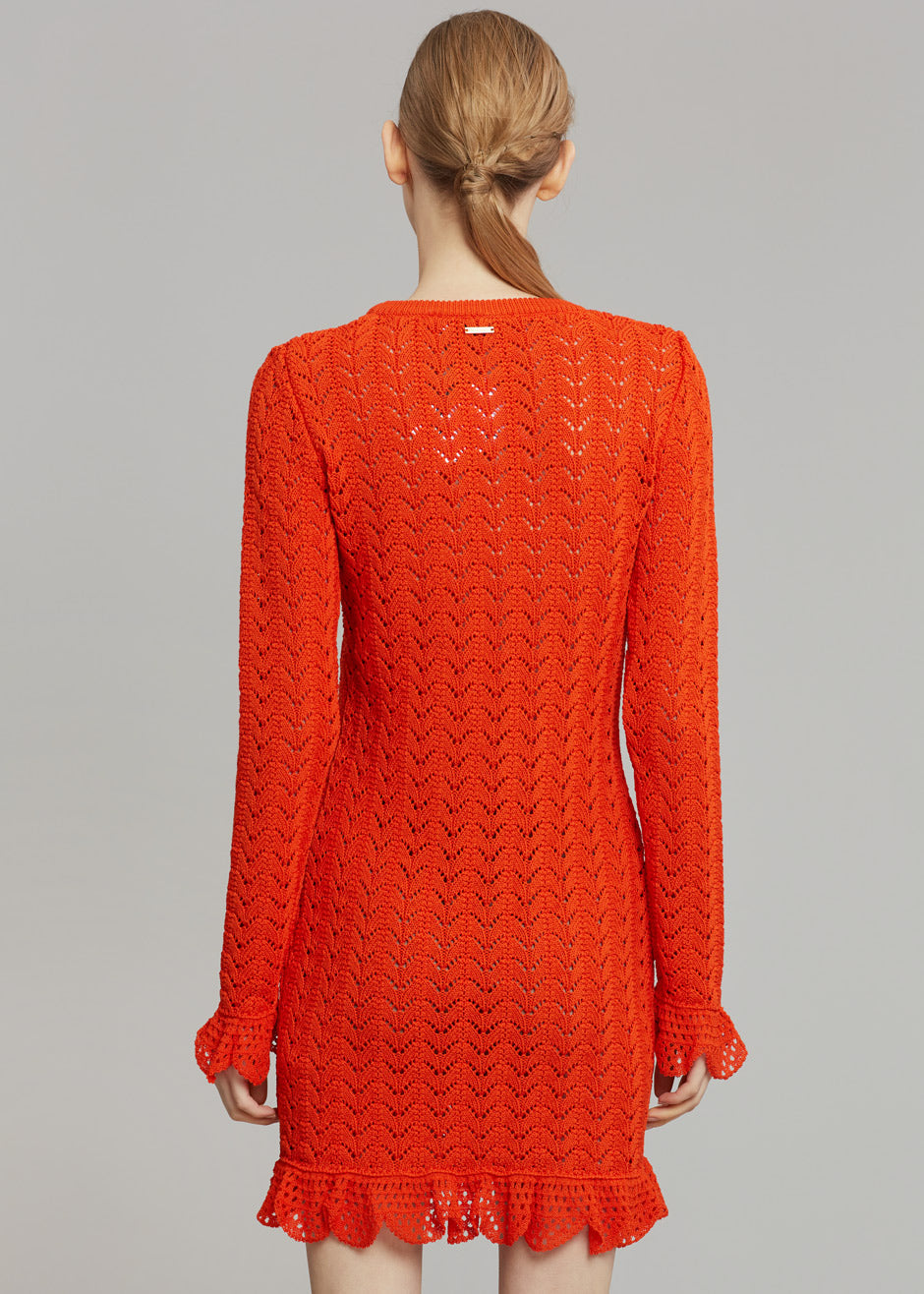 JW Anderson Frill Long Sleeve Crochet Dress - Orange - 7