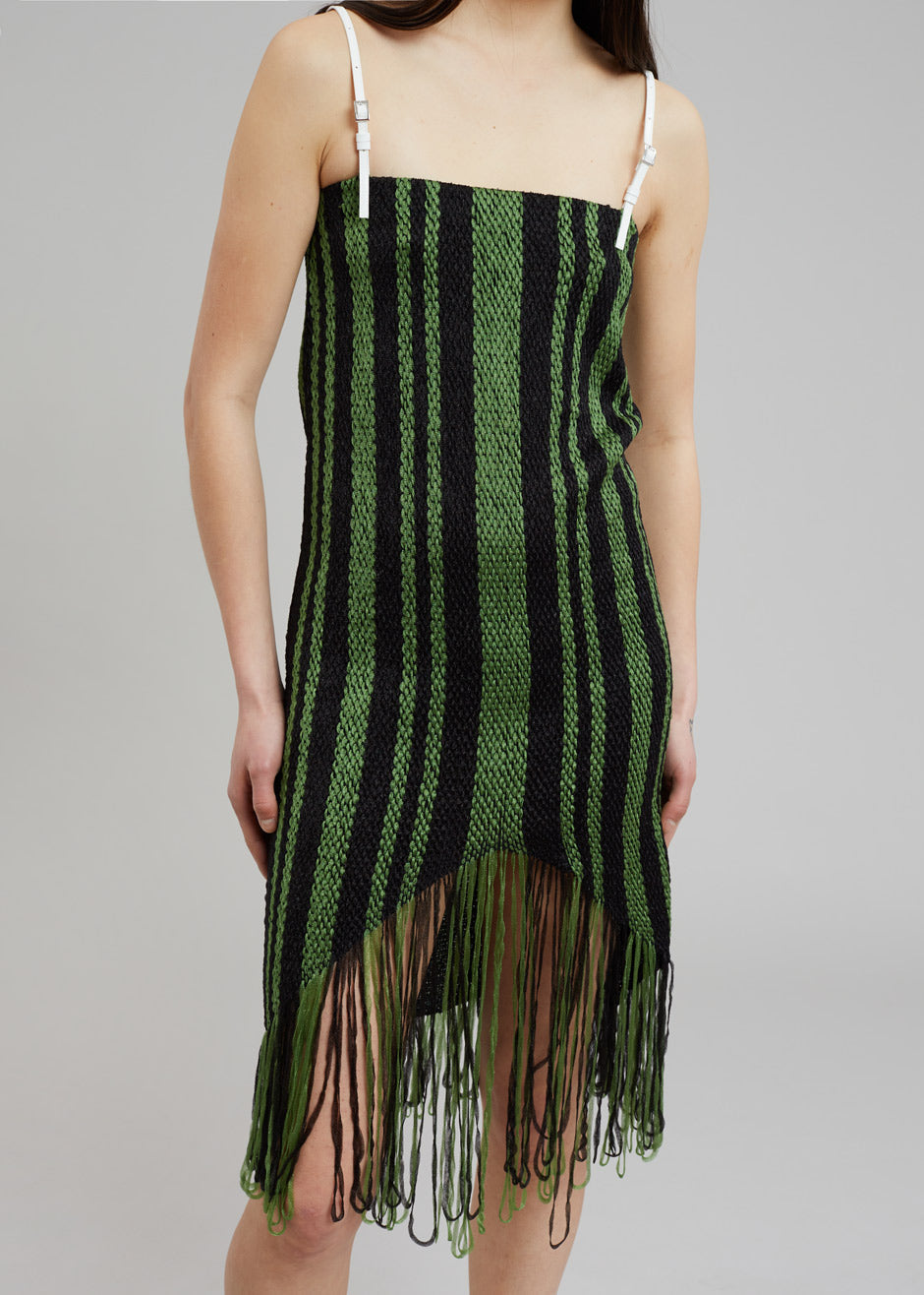 JW Anderson Fringe Detail Camisole Dress - Green/Black - 1