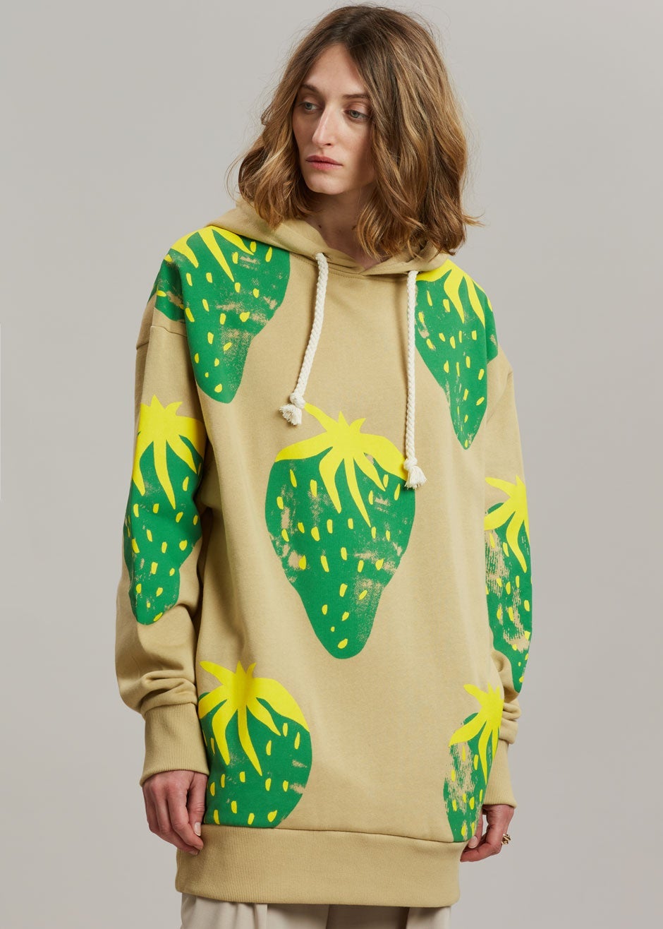 JW Anderson Strawberry Hoodie - Natural/Green - 3