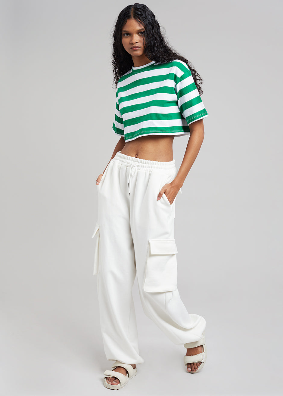 Karina Cropped T-Shirt - Green/White