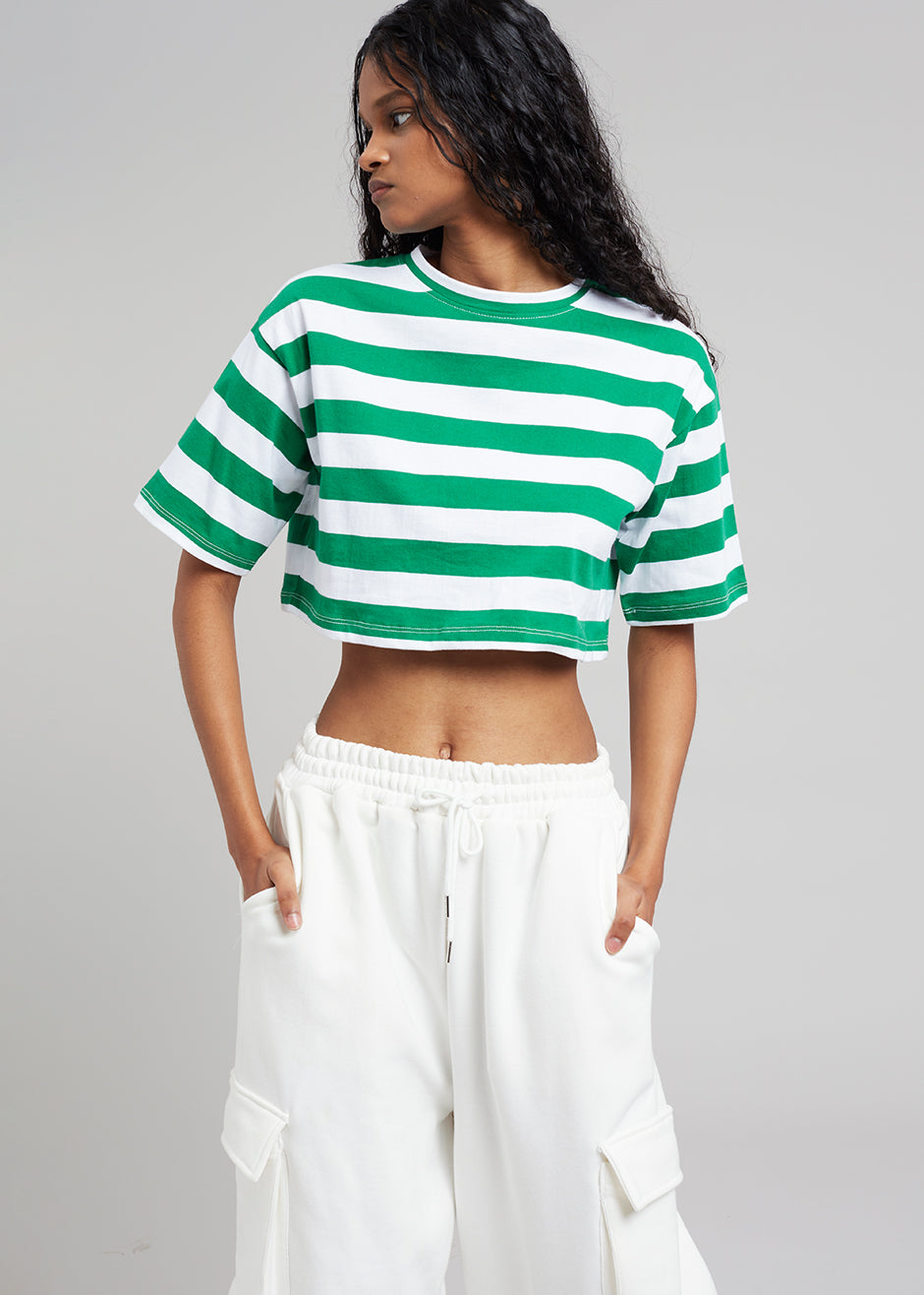 Karina Cropped T-Shirt - Green/White - 3