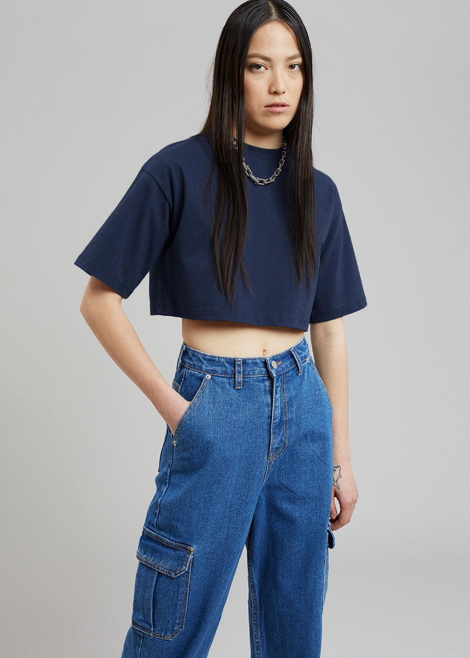 Karina Cropped T-Shirt - Navy