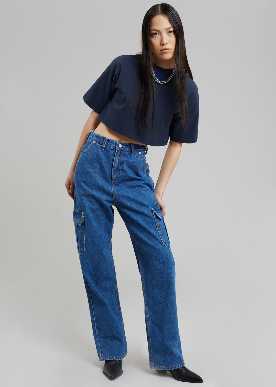 Karina Cropped T-Shirt - Navy – Frankie Shop Europe